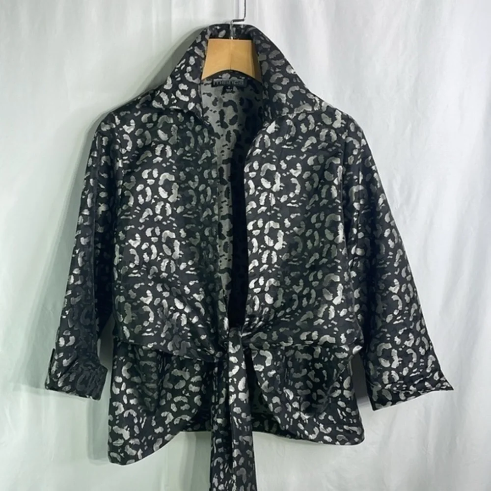 Mishca black, silver gray, tie front, elegant blouse jacket